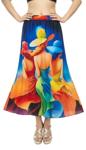 Image of VAGISHA Women's 4-Metre Flared Long Skirt | Skirts for Women Long Length | Long Skirts for Girls | Ethnic & Boho Printed Wear with Elastic Waist | Perfect for Party, Festive & Casual Look