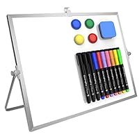 GMAOPHY Dry Erase White Board, 16inX12in Large Magnetic Desktop Whiteboard with Stand, 10 Markers, 4 Magnets, 1 Eraser, Portable Double-Sided White Board Easel for Kids Memo to Do List Desk School