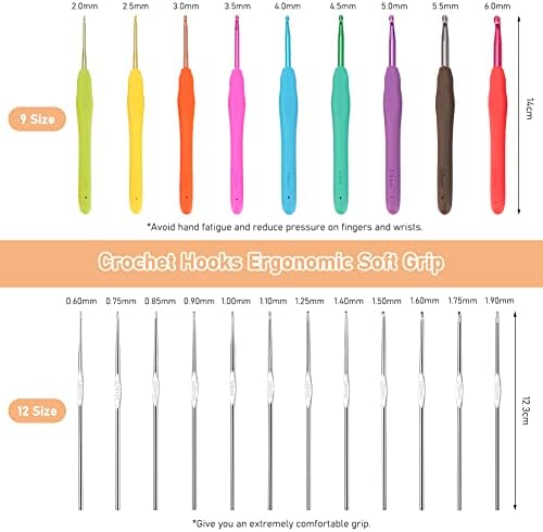 Crochet Hooks Set, Crochet Hook Kits for Beginners Adults, Ergonomic Crochet Starter Accessories Kit Include 0.6mm-6.0 mm Metal Needles, Wool, Scissors, Case and Knitting Needles, Sister Gift Pink