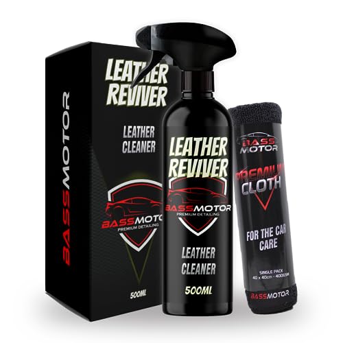 BassMotor Limpiador Cuero, Piel y Alcantara Coche Limpia, Desengrasa y Acondiciona Asientos y Tapicerias - Leather Reviver 500 ml + Bayeta Premium