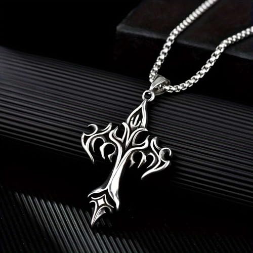 Bling Queen Gothic Stainless Steel Flame Cross Pendant Necklace - Image 5