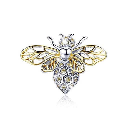 BAMOER Gold Plated Bee Charm 925 Sterling Silver Animal Crystal Queen Bee Charm