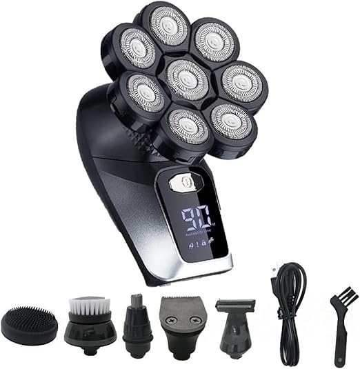 Elektrorasierer für Glatze, multifunktionaler 8D-Glatzenkopf-Rasierer, 6-in-1-Elektrorasierer für Glatzen-Männer, LED-Display, Elektrorasierer