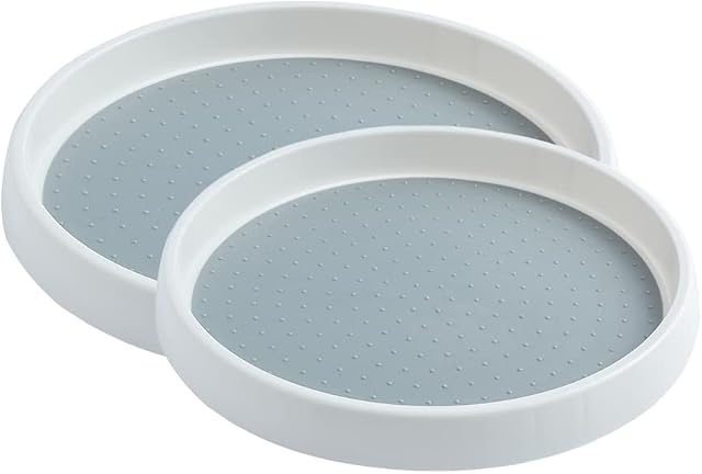 2 Pack Lazy Susan Spice Rack, Rotatable Organiser, Condiment Holder Free Standing Turntable, 2 Sizes Kitchen Cupboard Organiser(25cm/9.8in + 30cm/11.8in), Round Snack Tray, for Cabinet Pantry Fridge