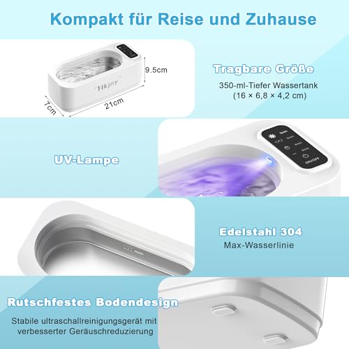 Ultraschallreinigungsgerät, 55000 Hz UV Brillenreinigungsgerät mit LED-Anzeige, 350ml Ultraschallreiniger, 4 Modi Ultrasonic Cleaner für Schmuck, Brillen, Ringen, Zahnspangen, Uhren und Rasierköpfe