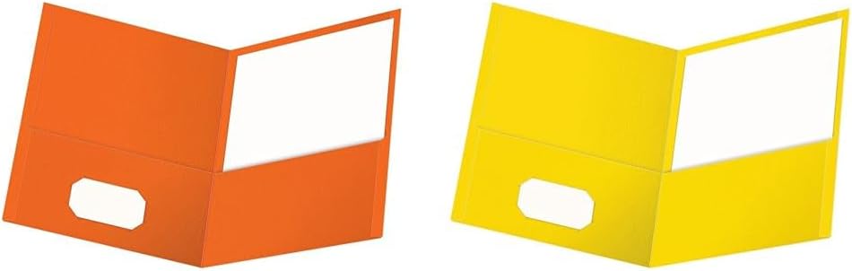 Oxford Twin-Pocket Folders, Textured Paper, Letter Size, Orange, Holds 100 Sheets, Box of 25 and Yellow, Box of 25