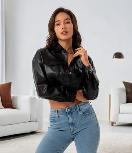 CHIGUO Women Faux Leather Cropped Jacket Trendy Moto Biker Short Jacket Fashion PU Coat Party Jacket2