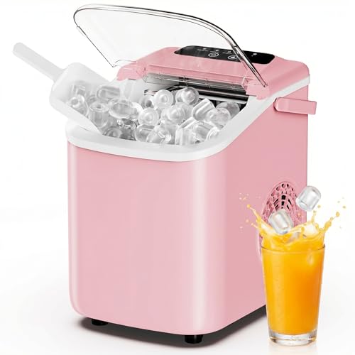 DUMOS Ice Maker Countertop Ice Machine with Portable Handle Basket and Scoop 26lbs Daily 9 Bullet Cubes in 6-8 Mins Auto-Cleaning for Home Kitchen Office Outdoors RV Camping