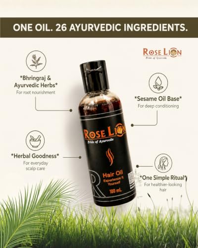 Image of Rose Lion Ayurvedic Hair Oil with 25 Herbs, 100 ml