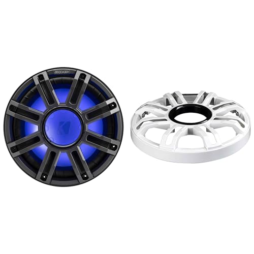Kicker 51MWE124 - MWF 12-Inch Premium Marine Subwoofer (for Enclosures) 4-ohm and 51MWG12W White Grill Bundle