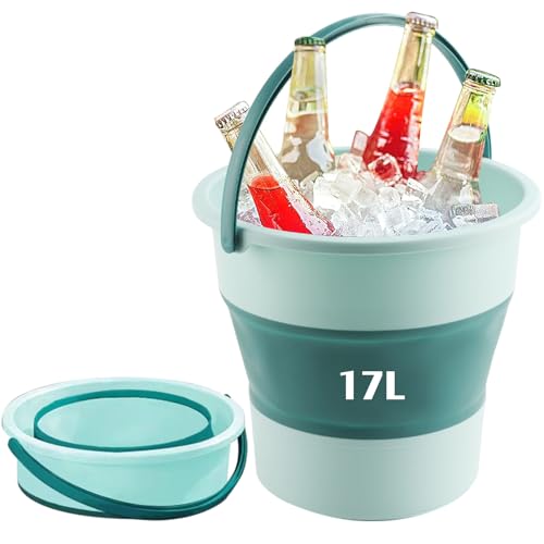 Collapsible Bucket 4.5 Gallon/17L Large Plastic Household Cleaning Mop Buckets Foldable Water Bucket for Car Wash Fishing Camping Beach (Green-Large)