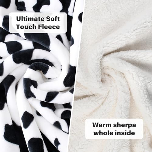 Image of Catalonia Sherpa Wearable Blanket with Sleeves Arms, Super Soft Warm Comfy Large Fleece Plush Sleeved TV Throws Wrap Robe Blanket for Adult Women and Men, Cow