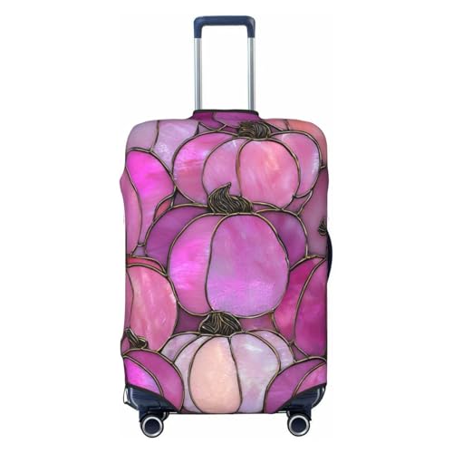 Stained Glass Pink Pumpkins Elastic Travel Luggage Covers Dustproof Scratch-Resistant Suitcase Protector Fit 22-24 Inch