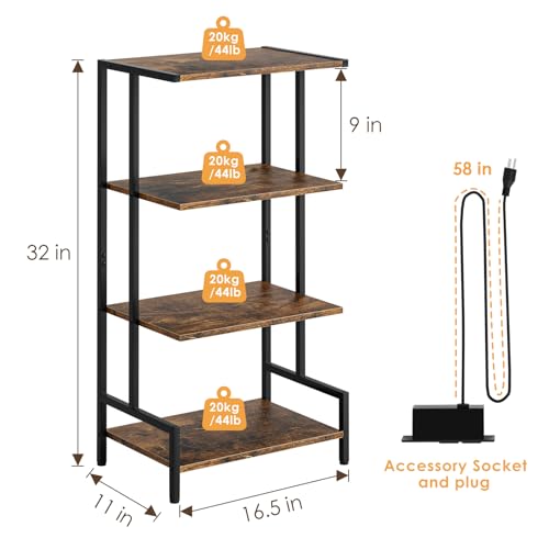 Arbuxzuy 4-Tier AV Media Stand with Power Outlet and LED Lights,Wooden Stereo Stand Cabinet,Game Console Shelf for Small Space,Audio Rack Stand Tower Ideal for Video DVD Players,Xbox - Thumbnail 3