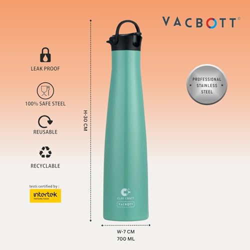 Image of Clay Craft Vacbott Vega Double Walled|18 Hours Hot and 24 Hours Cold Water Bottle Vacuum Insulated|Flask Bottle 650ml|2 Pcs|Home|Kitchen|Hiking|Travel Bottle|BIS Certified|1Year Limited Warranty