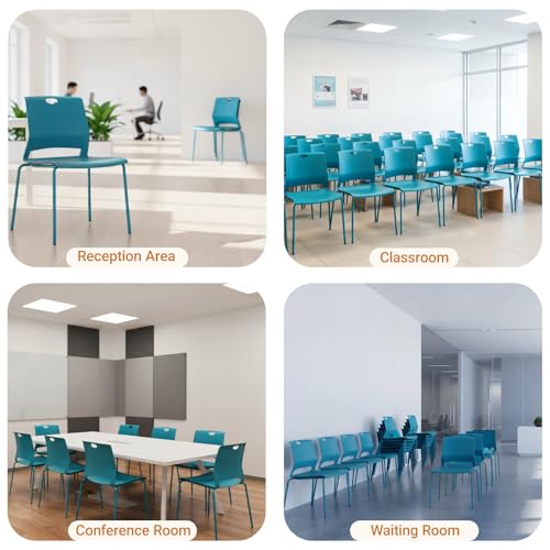 Image of Sidanli Waiting Room Chairs, Stackable Office Chairs with Comfortable Streamline Seat, Blue Stacking Chairs No Wheels for Meeting Room, Set of 4
