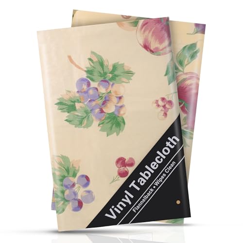 BRODER MFG. INC. Apple Delicious Design Flannel Backed Vinyl Tablecloth - 52x52 (Square) | Perfect for Picnics, Barbeques, Parties, Camping, Special Occasions, Gatherings, and Everyday Use