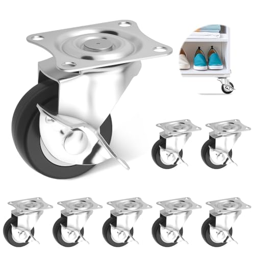 Roulettes de 38 mm pour meubles et dessertes de cuisine, kit de 8 roues avec freins
