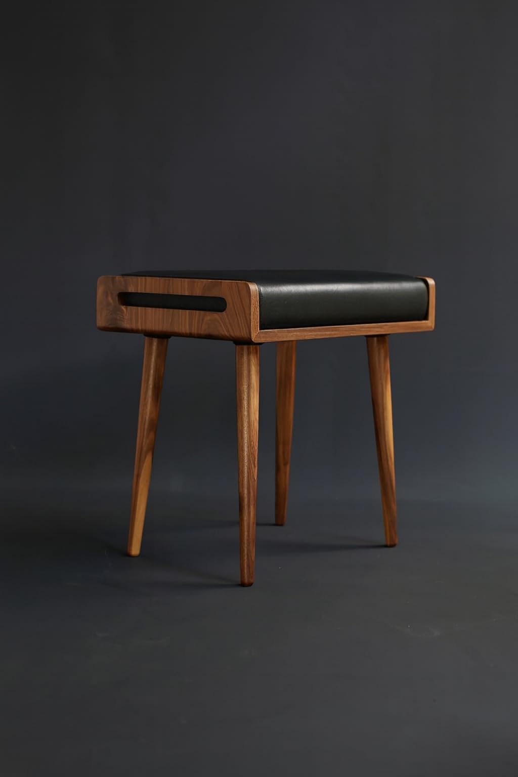 Streem Furniture Stool/Seat/Ottoman/Bench in Solid Sheesham Wood Stool with Cushion | Sitting Chair with Handle (Black Leather Cushion)-image-6