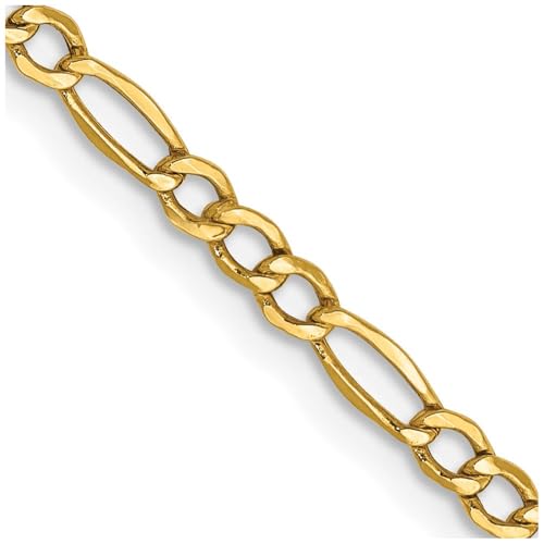 14k Yellow Gold 2.5MM Semi-Solid Figaro Chain Necklace 22 Inches4