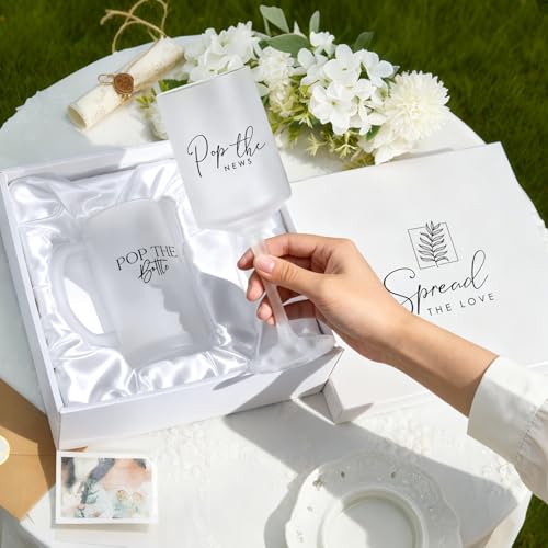 Image of AW BRIDAL Engagement Gifts for Couples 2026, Frosted Glass Champagne Flute and Beer Mug Set, Newly Engaged Gift for Her & Him, Bride and Groom Toasting Glasses for Wedding, Anniversary, Bridal Shower