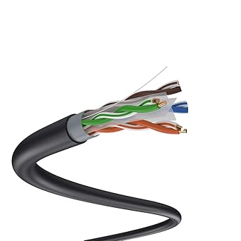 Dripstone 1000ft CAT6 UTP Double Jacket 23AWG Outdoor Direct Burial Ethernet Cable CMX Waterproof Wire (Black)