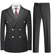 KUDMOL Suit for Men Solid Double Breasted 2 Piece Tuxedo Set Regular Fit Peak Lapels Jacket and P...