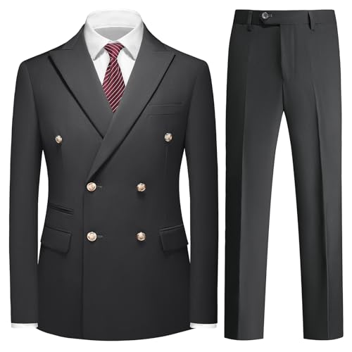 Suit for Men Solid Double Breasted 2 Piece Tuxedo Set Regular Fit Peak Lapels Jacket and Pants - Main Image