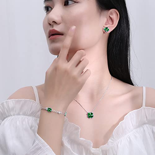 Image of JIANGXIN Lucky Four leaf clover 925 Sterling Silver Birthstone Chain Link Bracelet for Women Gemstone Jewelry Shamrock Birthday Gift 16+4cm