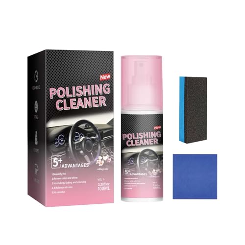 Limpiador de pulido de salpicadero de 100 ml con esponja y toallita, limpiador de detalles para interiores de coche, para pulidor de cuero de goma, múltiples superficies, interior del coche