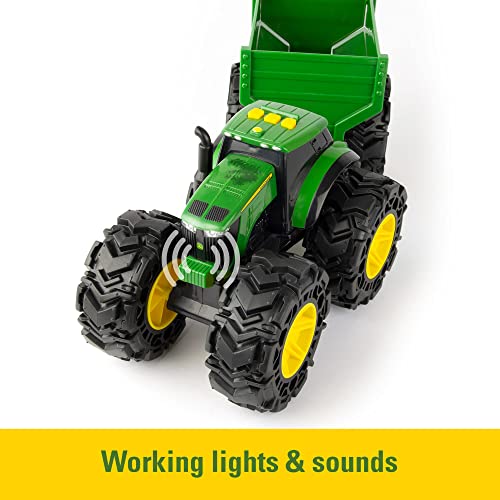 image for John Deere Monster Treads Tractor Toy with Wagon Toys with Lights and 