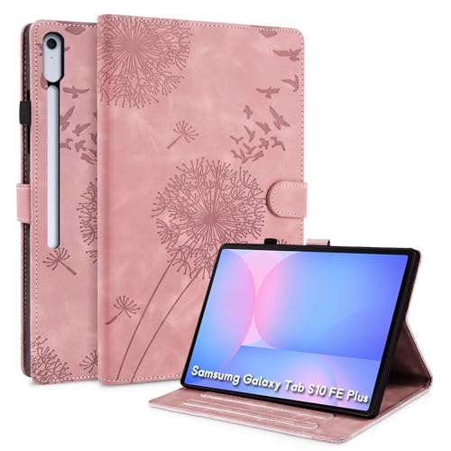 Étui Samsung Galaxy Tab S10 FE+ en cuir avec motif pissenlit pour travailler au café