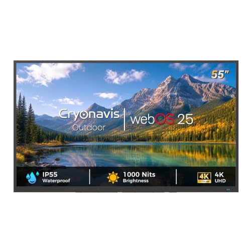 55 inch Outdoor TV 4K UHD Smart TV, 1000 Nits High Brightness Weatherproof Television, IP55 Waterproof WebOS&Voice Control Anti-glare screen audio, Wi-Fi booster for Patio Deck Backyard Pool