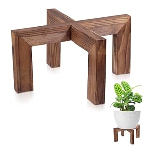 Vigordream Plant Stand, Indoor/Outdoor Wood Plant Holder, Single Flower Pot Stand, Sturdy Planter Stand (Walnut, Fit 5-12inch pots)