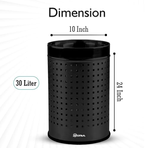 Image of mofna Stainless Steel Square Perforated Dustbin for Home, Trash Can, Garbage Bin for Bathroom, Office, Bedroom, Kitchen & Toilet or Commercial Use- (8x12 In -10 Liter, Black), Pack of 1