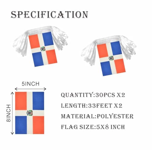 Image of 2 Pack Dominican Republic Flag Banner String Small Mini 66 Feet 60 Pcs Dominicana Hanging Flags Decoration