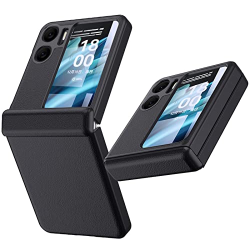 Byooti Leather Case For Oppo Find N2 Flip With Hinge Protection And Screen Protector, Pu Leather Hard Pc Shell Slim Fit Durable Shockproof Phone Case For Oppo Find N2 Flip,Black #TOP2
