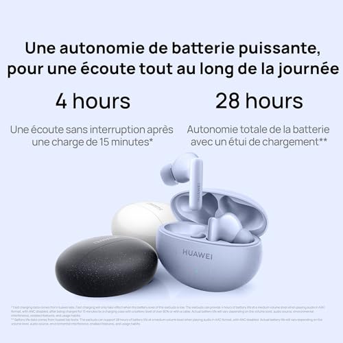 HUAWEI FreeBuds 5i écouteurs sans Fil, Bluetooth, Son certifié Hi-Resolution, Reduction du Bruit Active multimode, Charge Rapide 4 Heures d'autonomie en 15 Minutes, avec iOS/Android/Windows, Noir