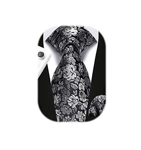 Image of Enlision Ties for Men Floral Tie Handkerchief Cufflinks Set Formal Flower Classic Mens Necktie & Pocket Square Wedding
