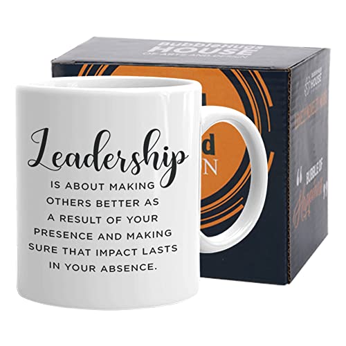 Bubble Hugs Inspirational Coffee Mug 11 oz, Leadership Is About Making Others Better Motivational Appreciation Gift for Supervisor Team Leader Mentor, White Deal