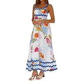 IDOPIP Womens Summer Casual Dress Boho Floral Print Maxi Dress Beach Spaghetti Straps Sleeveless Sundress Smocked Ruffle Vacation Dress Elegant Weeding Guest Empire Waist Long Dress Fruit Print M