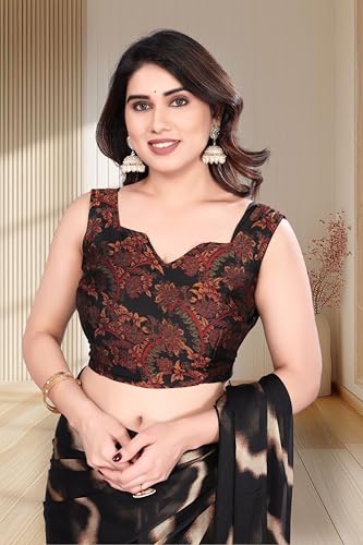 Image of SUPERLAXMI Women's Chiffon Floral Printed Saree with Blouse Piece