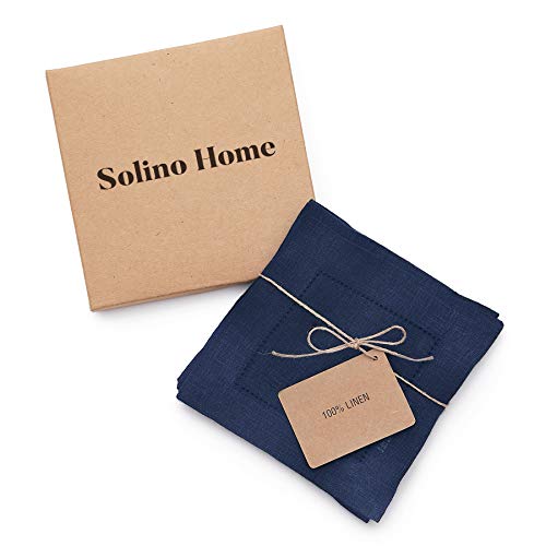 Solino Home Navy Linen Cocktail Napkins Set Of 12 – 100% Pure Linen Classic Hemstitch Coaster Napkins 6 X 6 Inch – Handcrafted From European Flax And Natural Fabric #TOP3