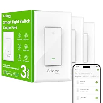 GHome Smart Switches for Lights, Single Pole, SW5-3 Pack, Works with Alexa