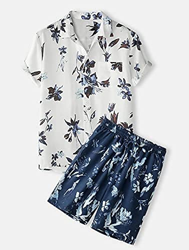 Image of Men's Poly Lycra Digital Printed Shirts with Pajama Shorts Night Suit Set