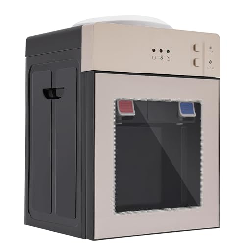 LUNUMAOS Mini Champagne Gold Hot/Cold Water Cooler Dispenser, Cold/Hot Water Dispenser of 3 Temperature Settings Hot Water, Normal Ice Water 4.2GAL