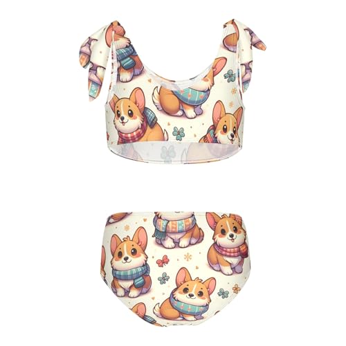 Girls' Bikini Set, Cute Cute Dogs Wearing Small Scarves Kids Swimsuit 2 Pcs Beach Bathing Suit2