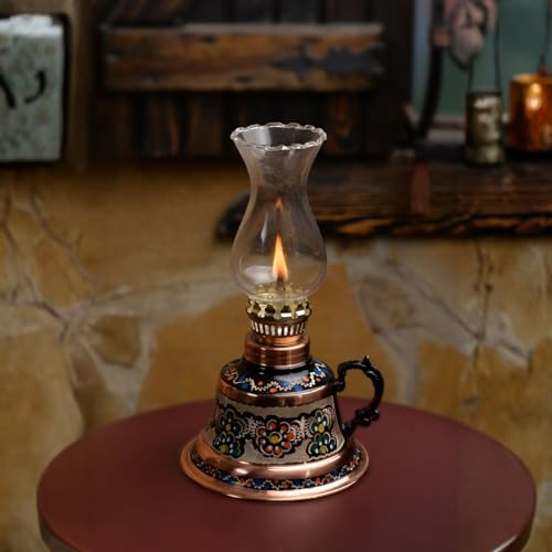 Vensila ハンドメイド銅オイルランプ 模様付き | ヴィンテージハリケーンランタン ホームデコレーション ファームハウス キッチン 素朴なリビングルーム | 屋内 屋外 灯油ランプ クリスマスギフト [4]