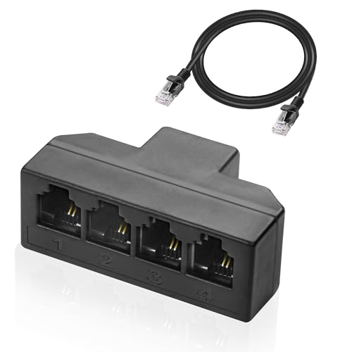 MEIRIYFA RJ45 to RJ11 Converter Adapter, Ethernet RJ45 8P8C Male to 4 Telephone Jack RJ11 6P4C Female Adapter Splitter for Network to Telephone