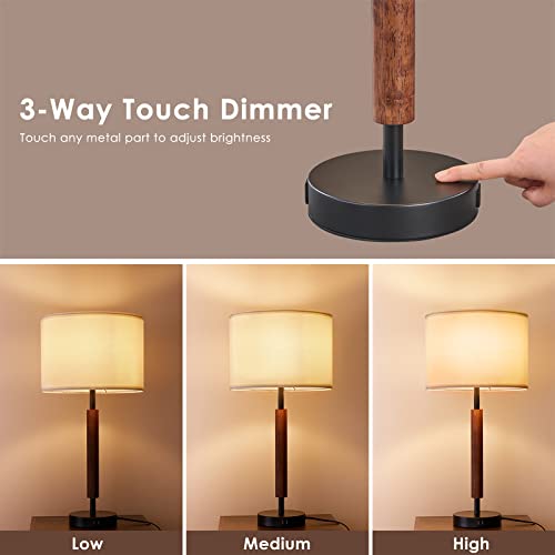 Suraielec Tall Table Lamps Set Of 2, 27" Touch Control Nightstand Lamp With 2 Usb Ports & Ac Outlet, 3-Way Dimmable Table Lamp For Living Room, Bedroom, White Line Lampshade, Led Bulb Included #TOP4
